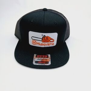 Black Otto Flat Bill With A Husqvarna Patch (Sewed ON)